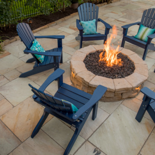 Golden Fossil seating space with fire pit